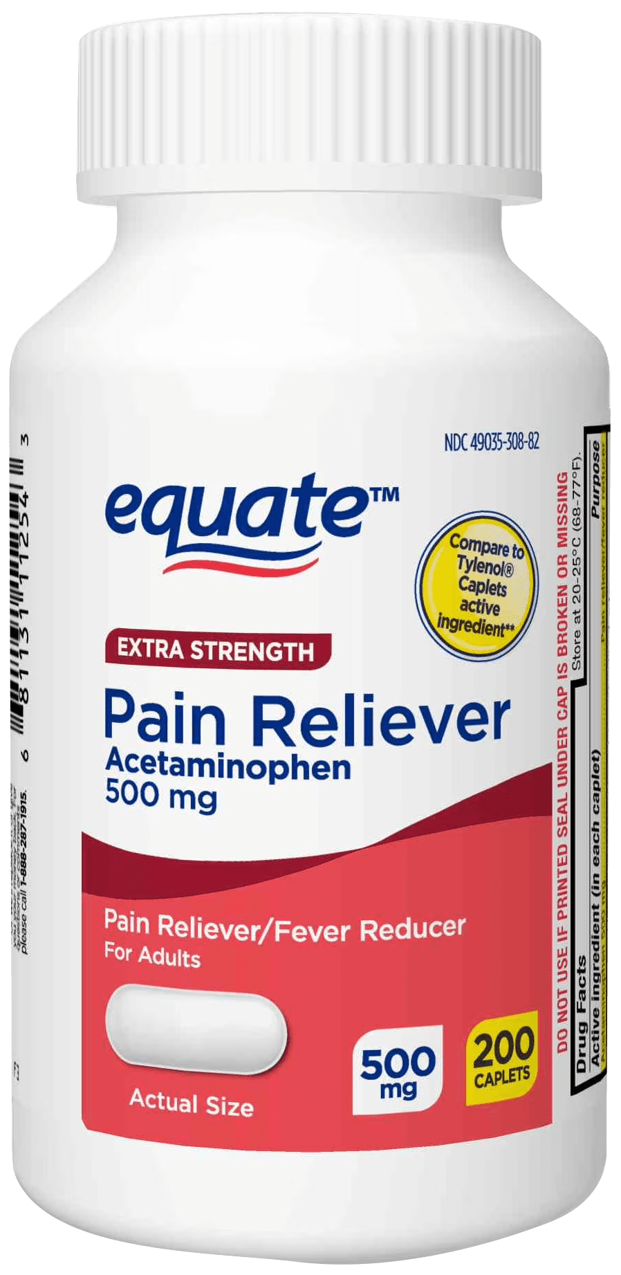 قرص Equate™ Extra Strength Pain Reliever 500mg برای تسکین دردهای عضلانی، مفصلی، سردرد و دندان درد.