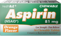 قرص جویدنی HealthA2Z® Aspirin 81mg برای حمایت از سلامت قلب، کاهش ریسک لخته خون و مصرف آسان روزانه.