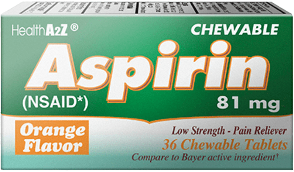 قرص جویدنی HealthA2Z® Aspirin 81mg برای حمایت از سلامت قلب، کاهش ریسک لخته خون و مصرف آسان روزانه.