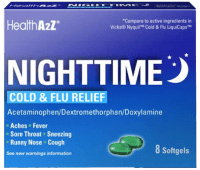 کپسول شبانه HealthA2Z® Nighttime Cold & Flu Relief برای کاهش علائم سرماخوردگی و آنفولانزا و کمک به خواب راحت.