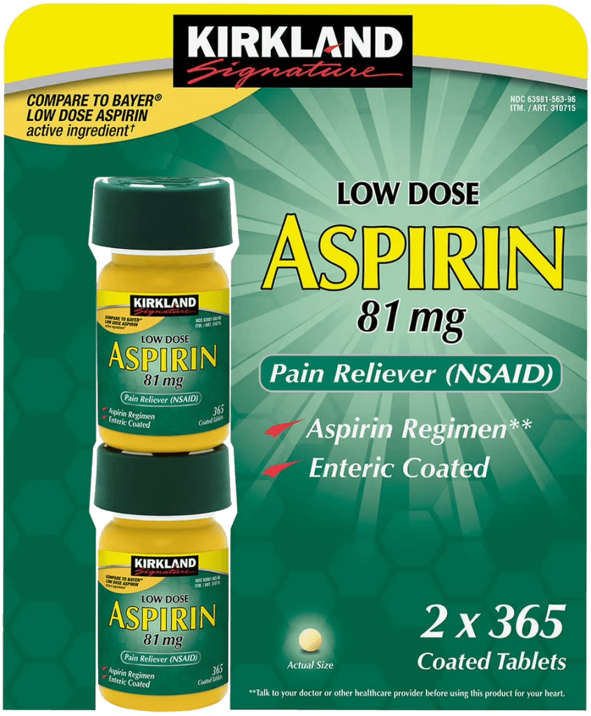 قرص Kirkland Signature Low Dose Aspirin 81mg برای حمایت از سلامت قلب و کاهش ریسک لخته خون