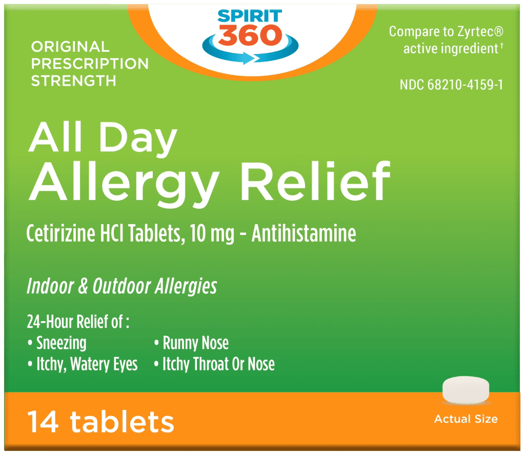 قرص SPIRIT 360 Cetirizine 10 mg برای کاهش علائم آلرژی، عطسه، آبریزش بینی و خارش