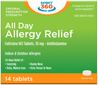 قرص SPIRIT 360 Cetirizine 10 mg برای کاهش علائم آلرژی، عطسه، آبریزش بینی و خارش