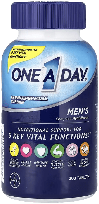 مولتی‌ویتامین Bayer ONE A DAY Men’s Complete برای افزایش انرژی، سلامت قلب و تقویت سیستم ایمنی آقایان.