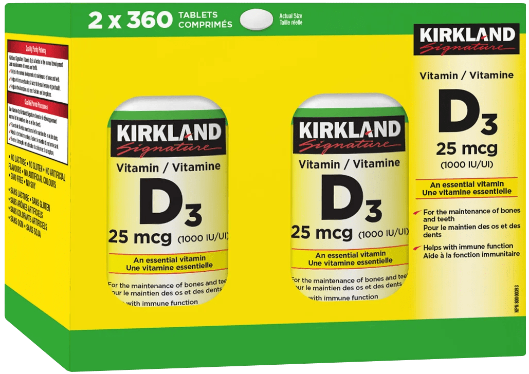 Kirkland Signature D3 1000 IU برای تقویت استخوان‌ها، دندان‌ها و سیستم ایمنی